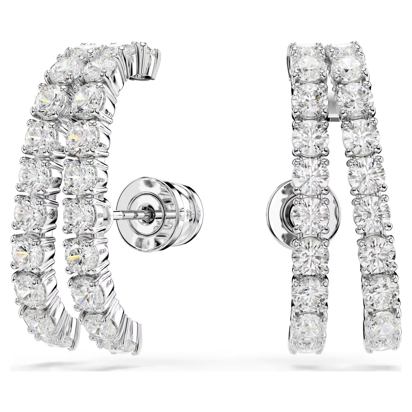 Matrix ear cuffs, Round cut, White, Rhodium