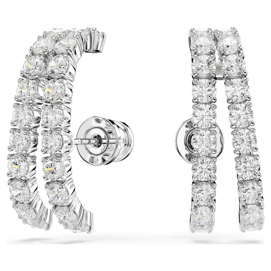 Matrix ear cuffs, Round cut, White, Rhodium