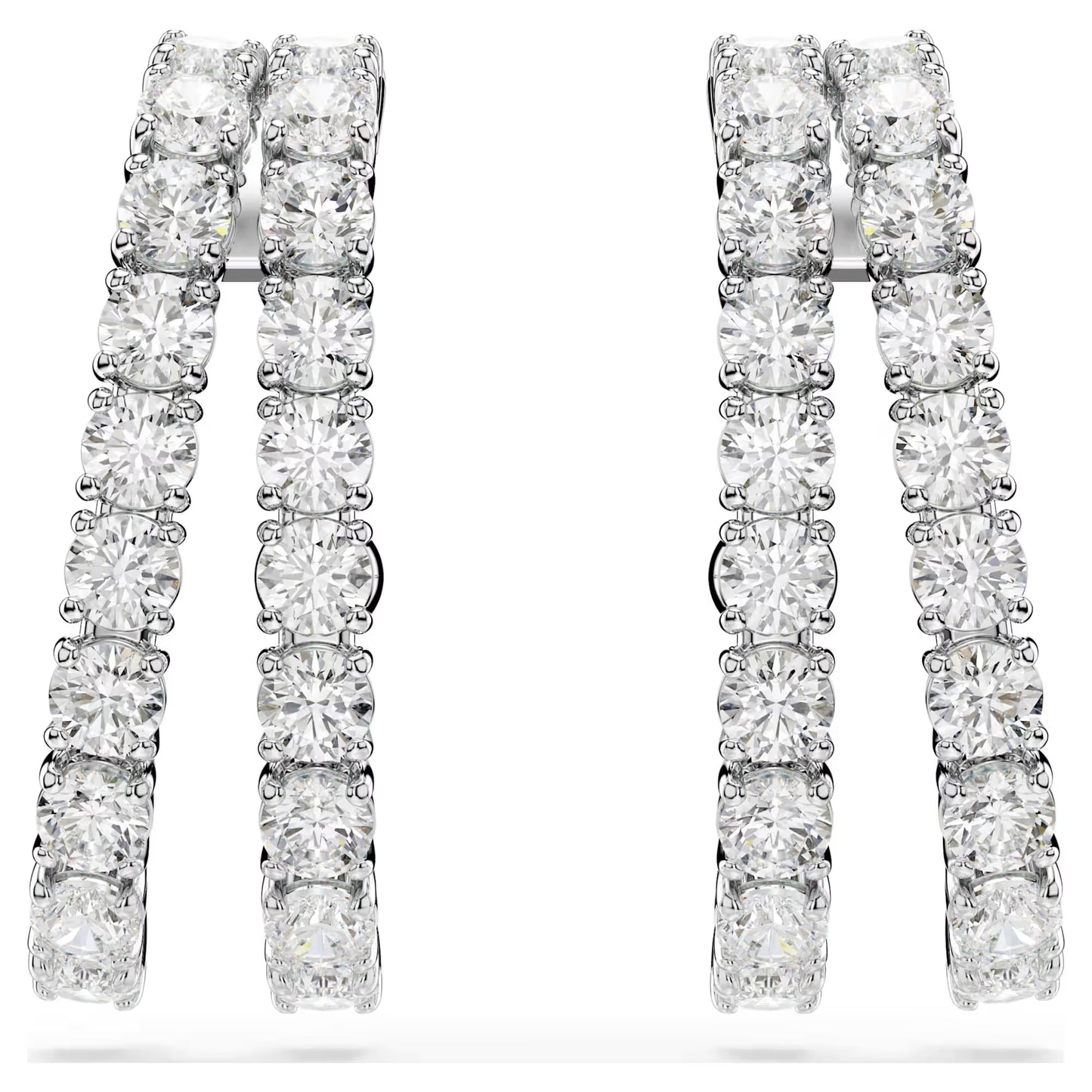 Matrix ear cuffs, Round cut, White, Rhodium