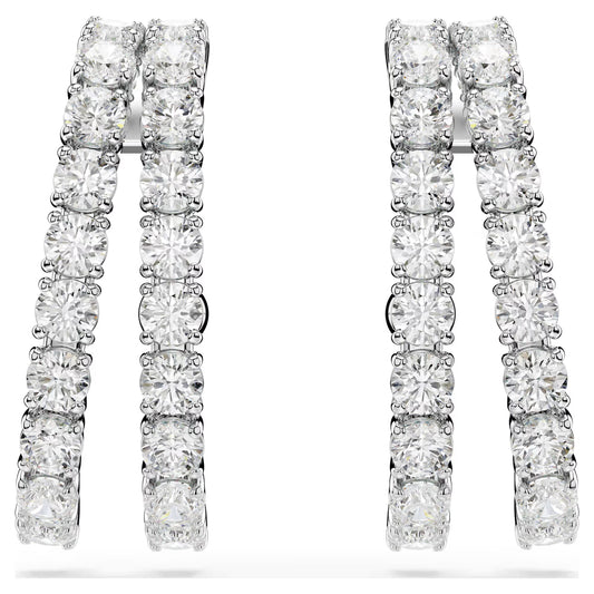 Matrix ear cuffs, Round cut, White, Rhodium