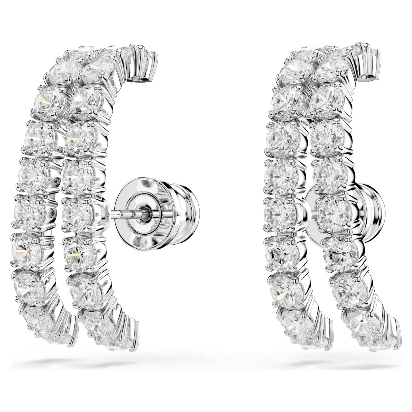 Matrix ear cuffs, Round cut, White, Rhodium