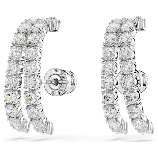 Matrix ear cuffs, Round cut, White, Rhodium