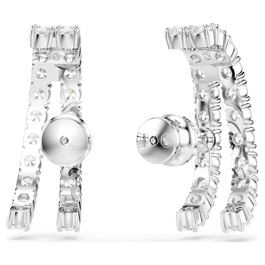 Matrix ear cuffs, Round cut, White, Rhodium