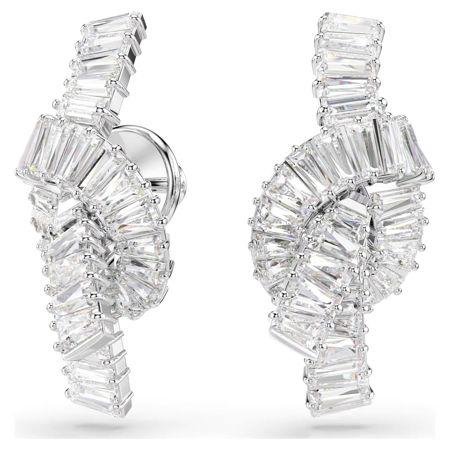 Matrix earrings, Baguette cut, Knot, White, Rhodium plated