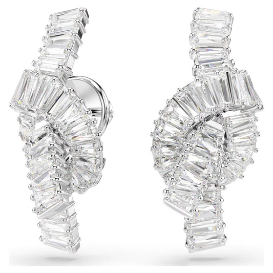 Matrix earrings, Baguette cut, Knot, White, Rhodium plated