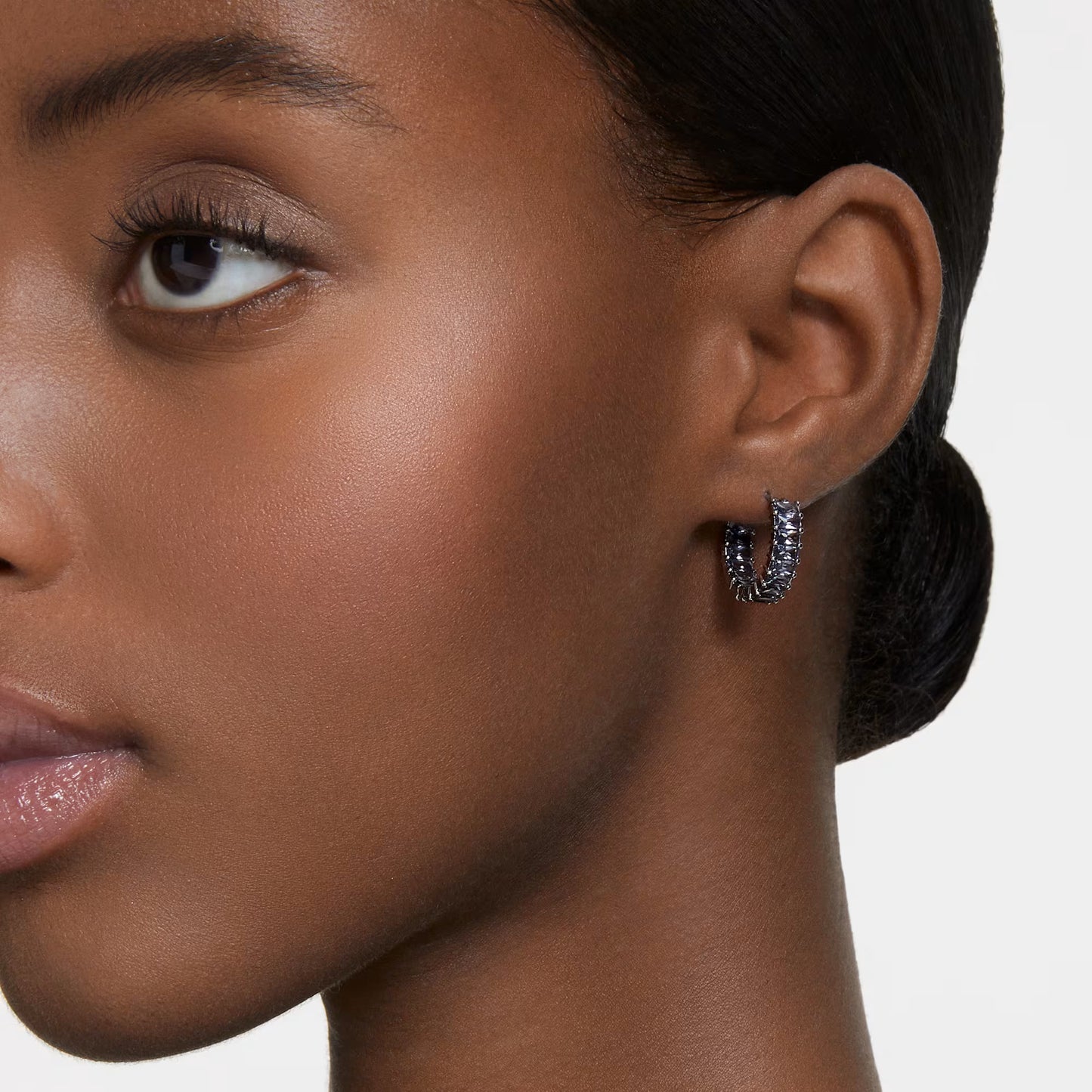 Matrix hoop earrings, Baguette cut, Gray Ruthenium