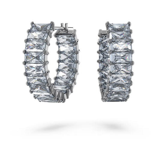 Matrix hoop earrings, Baguette cut, Gray Ruthenium