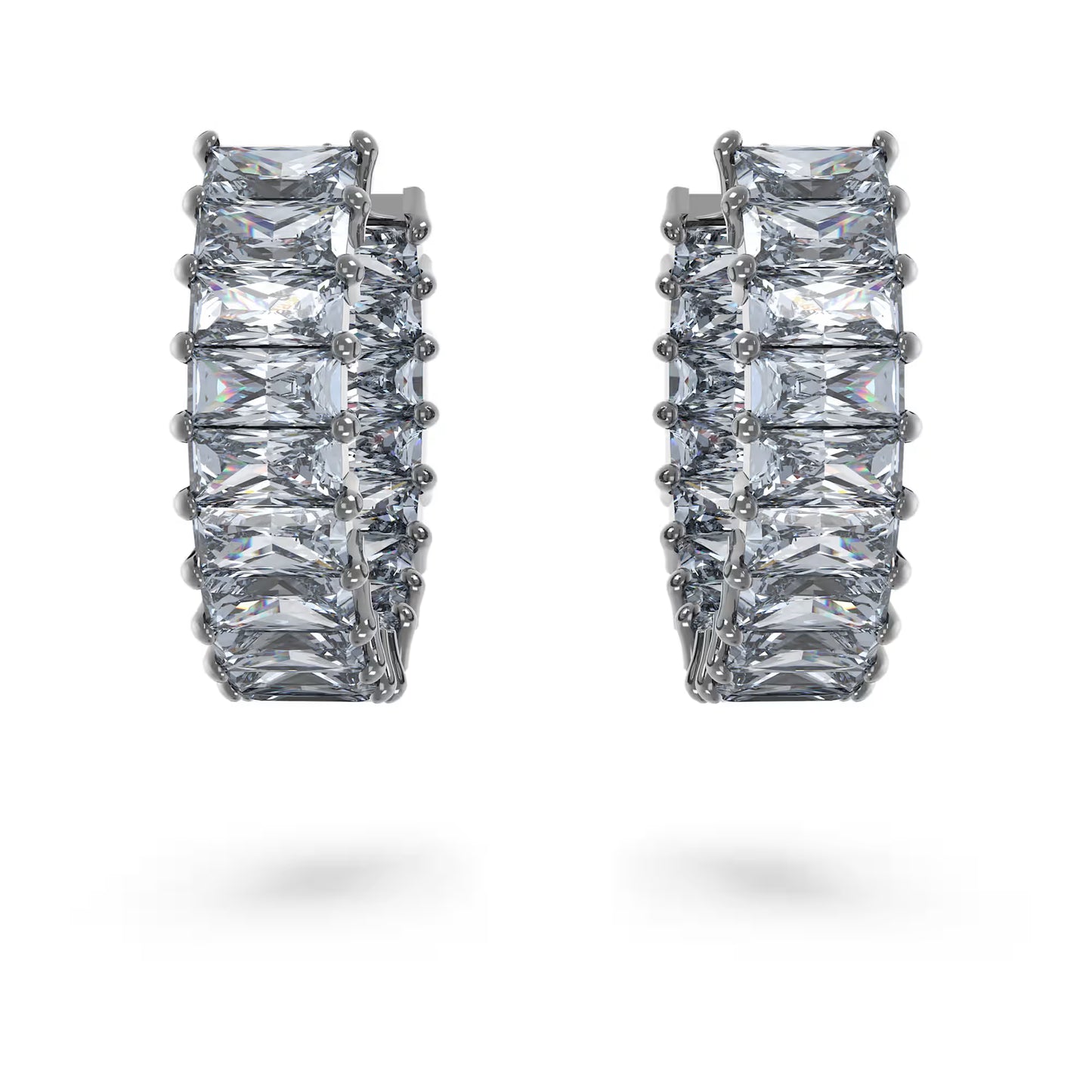 Matrix hoop earrings, Baguette cut, Gray Ruthenium