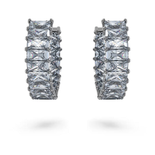 Matrix hoop earrings, Baguette cut, Gray Ruthenium