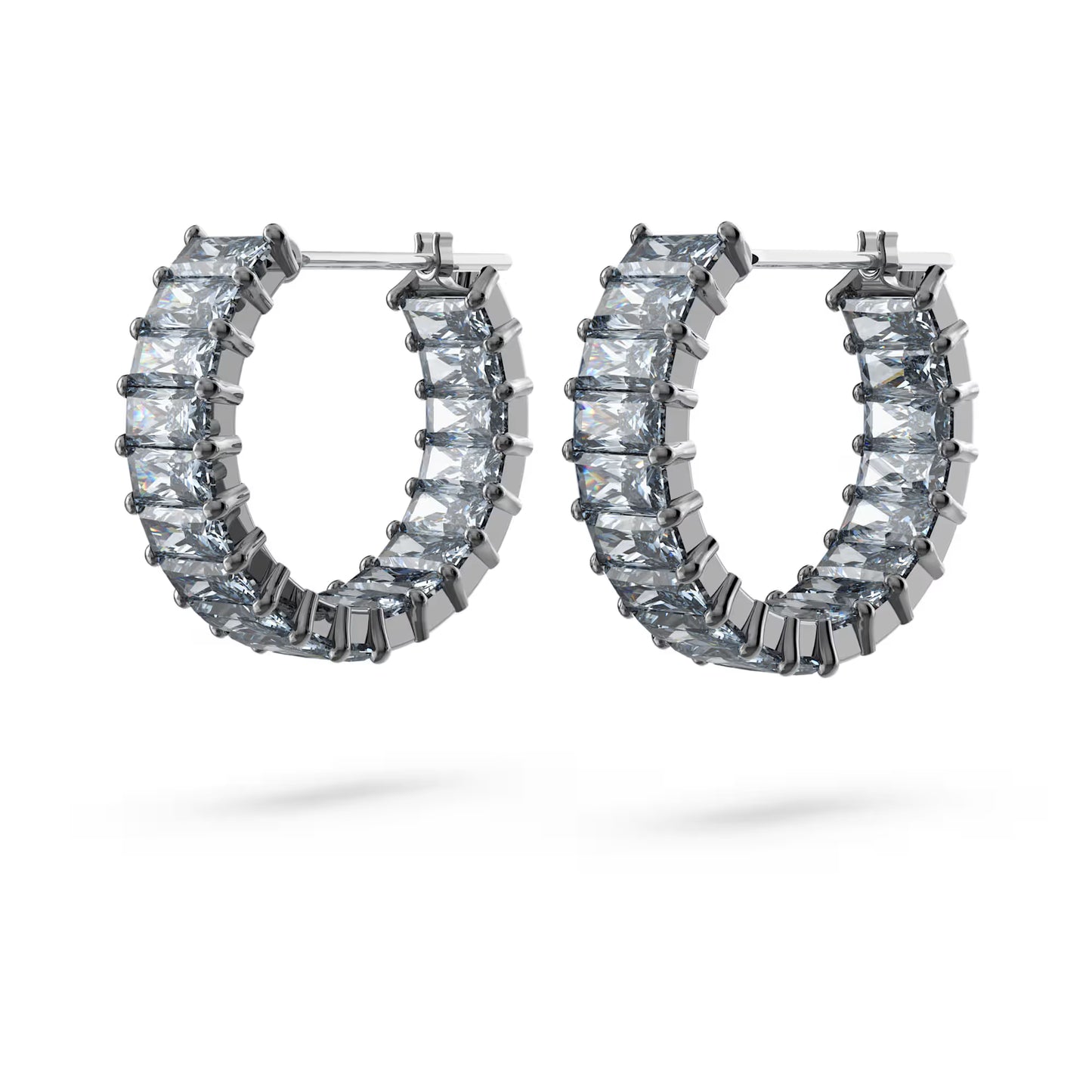 Matrix hoop earrings, Baguette cut, Gray Ruthenium