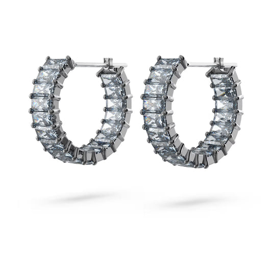 Matrix hoop earrings, Baguette cut, Gray Ruthenium