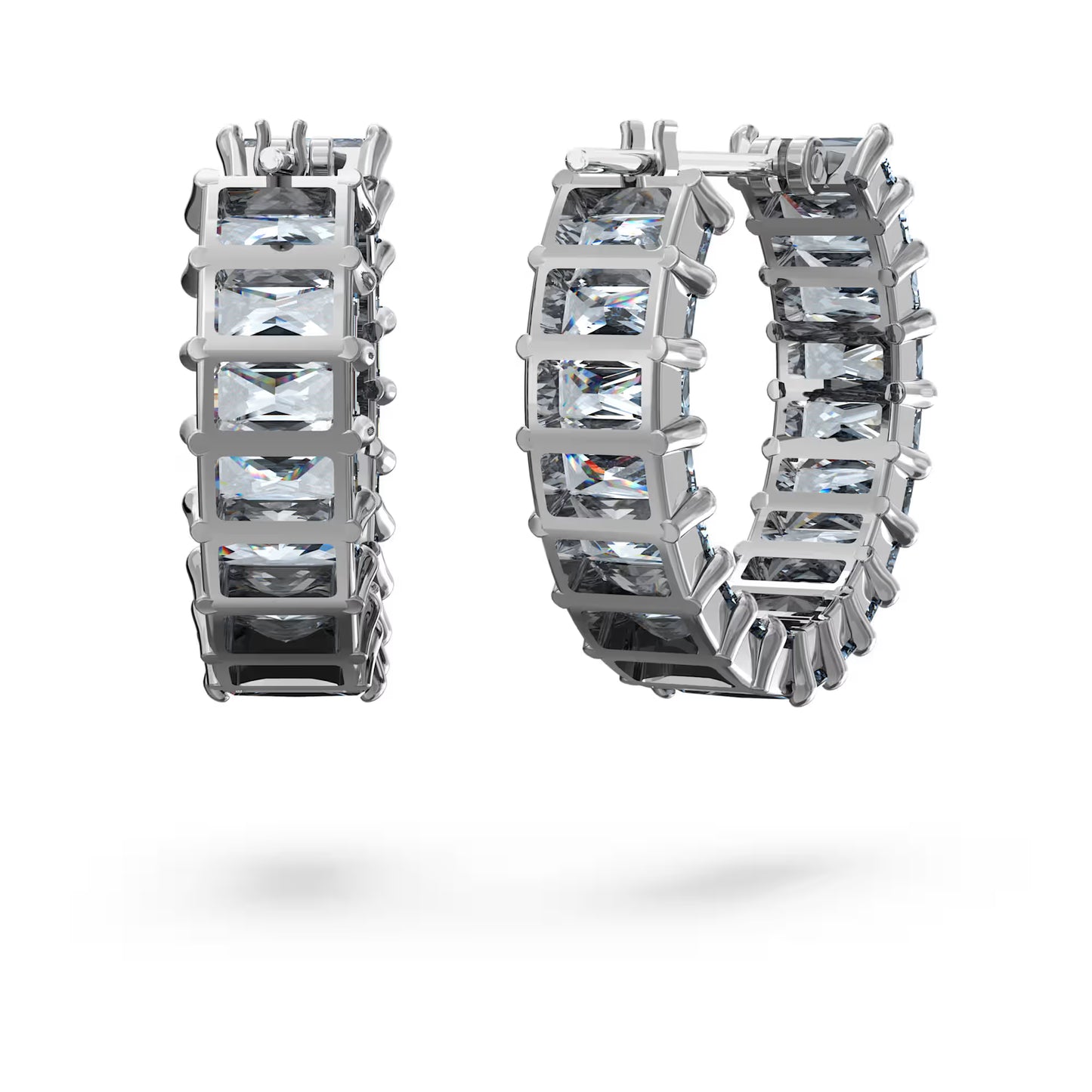 Matrix hoop earrings, Baguette cut, Gray Ruthenium