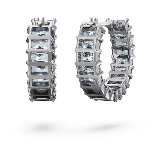 Matrix hoop earrings, Baguette cut, Gray Ruthenium