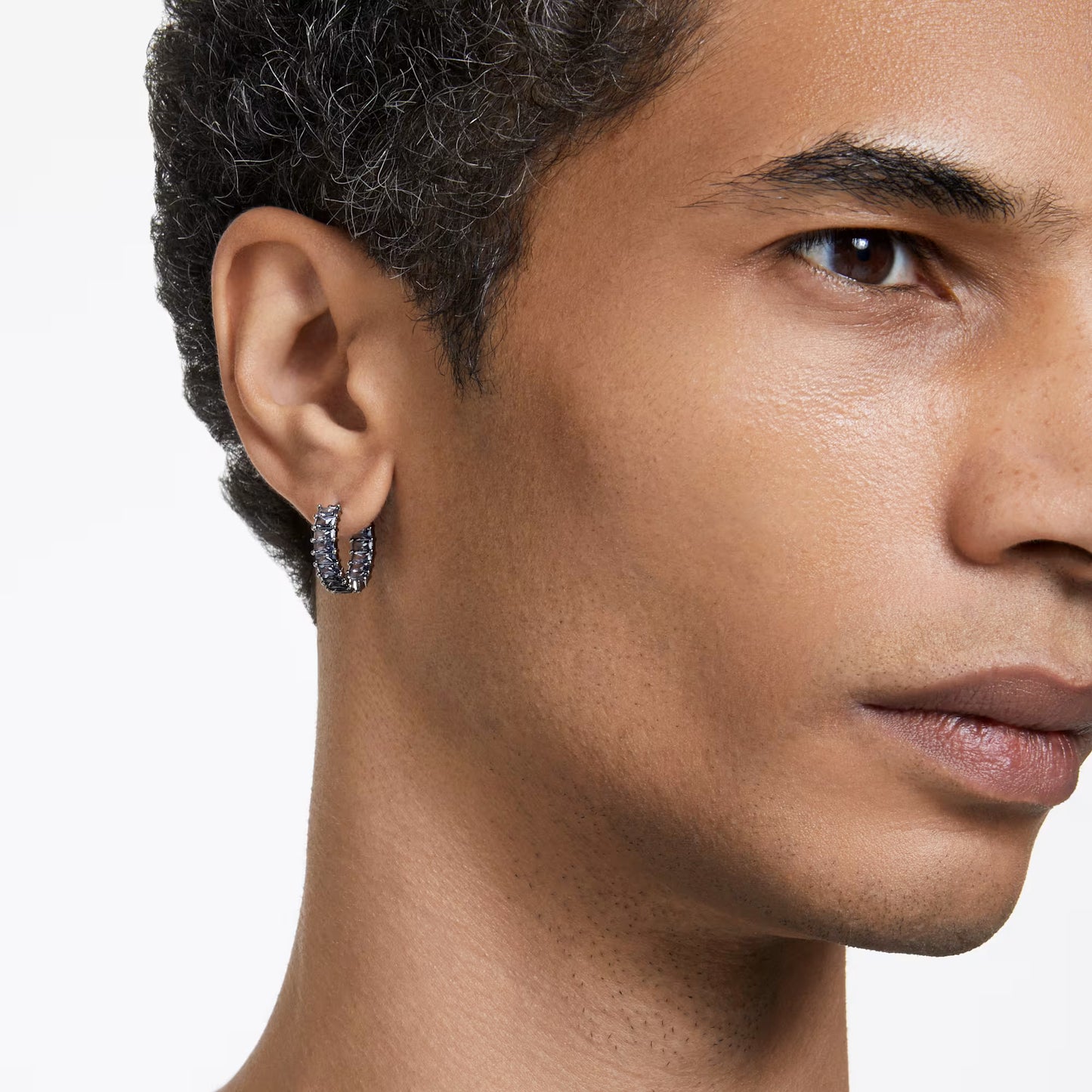 Matrix hoop earrings, Baguette cut, Gray Ruthenium
