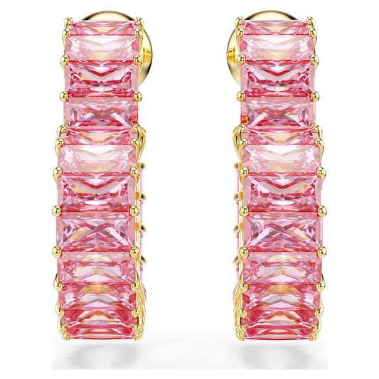 Matrix hoop earrings, Baguette cut, Heart, Pink,