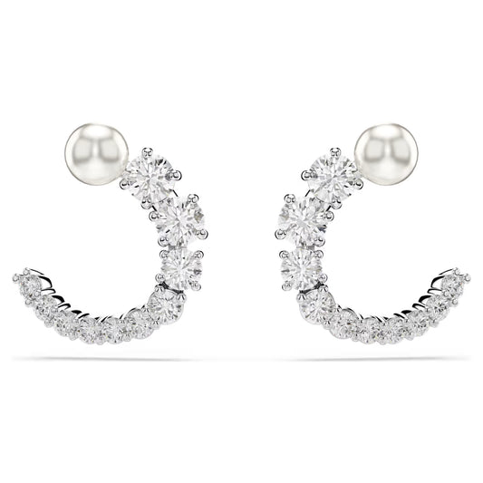 Matrix hoop earrings, Crystal pearl, Round cut
