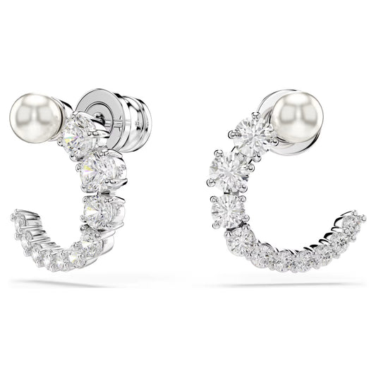 Matrix hoop earrings, Crystal pearl, Round cut