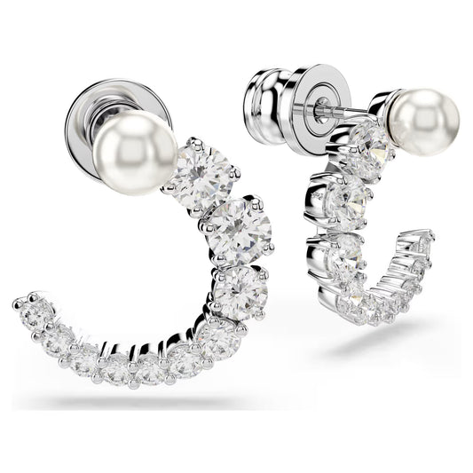 Matrix hoop earrings, Crystal pearl, Round cut
