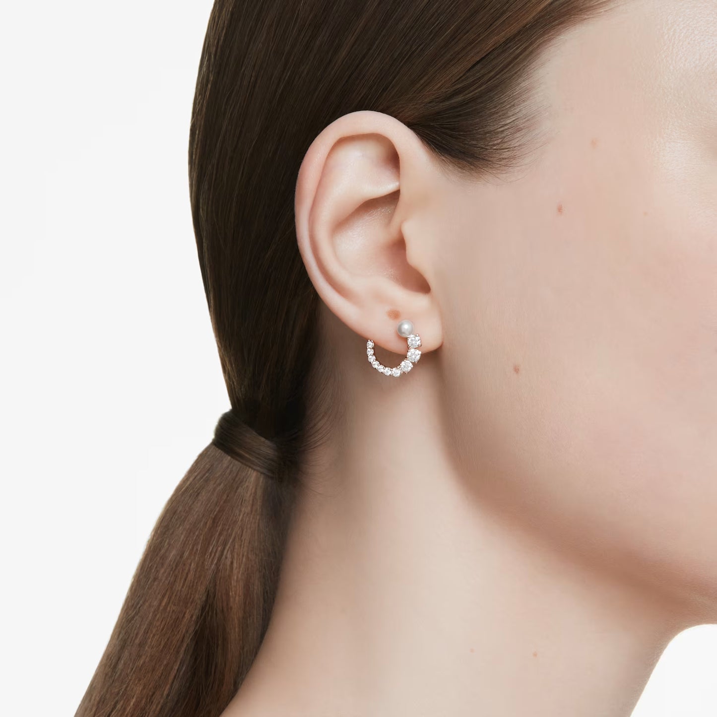 Matrix hoop earrings, Crystal pearl, Round, Rose