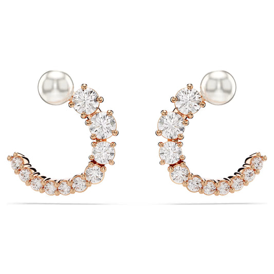 Matrix hoop earrings, Crystal pearl, Round, Rose