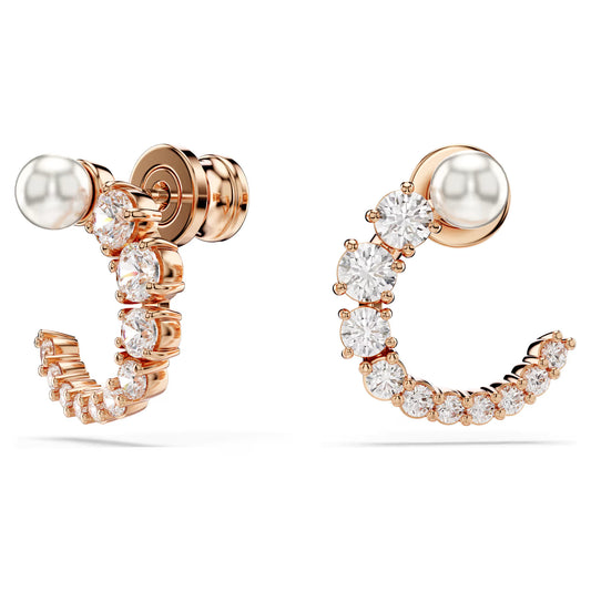 Matrix hoop earrings, Crystal pearl, Round, Rose