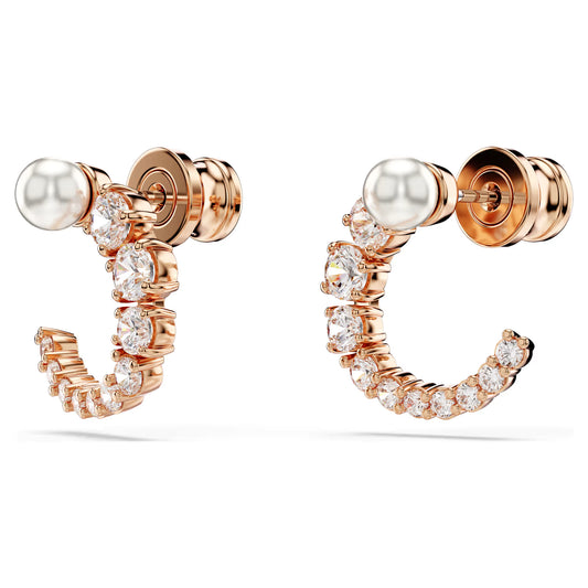 Matrix hoop earrings, Crystal pearl, Round, Rose