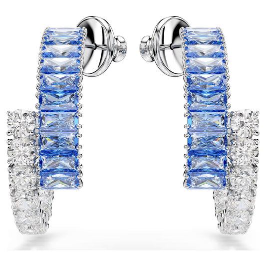 Matrix hoop earrings, Mixed cuts, Blue, Rhodium plated