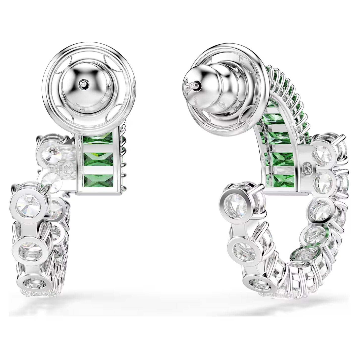 Matrix hoop earrings, Mixed cuts, Green, Rhodium plated