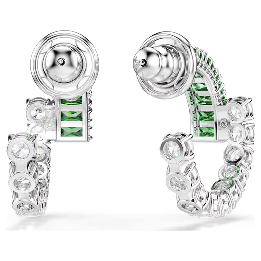 Matrix hoop earrings, Mixed cuts, Green, Rhodium plated