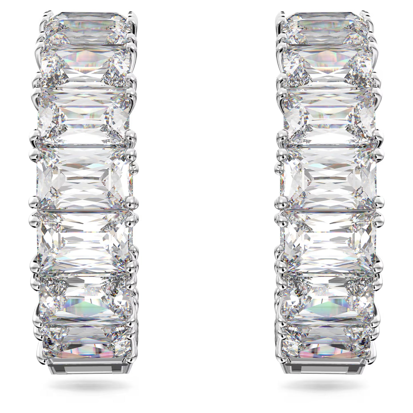 Matrix hoop earrings, Octagon cut, White, Rhodium plated
