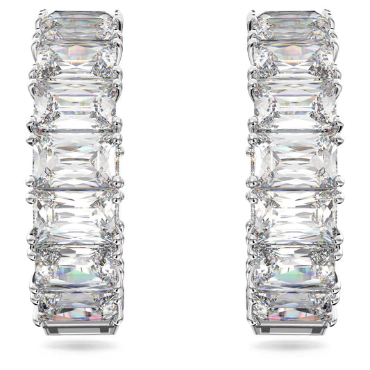 Matrix hoop earrings, Octagon cut, White, Rhodium plated