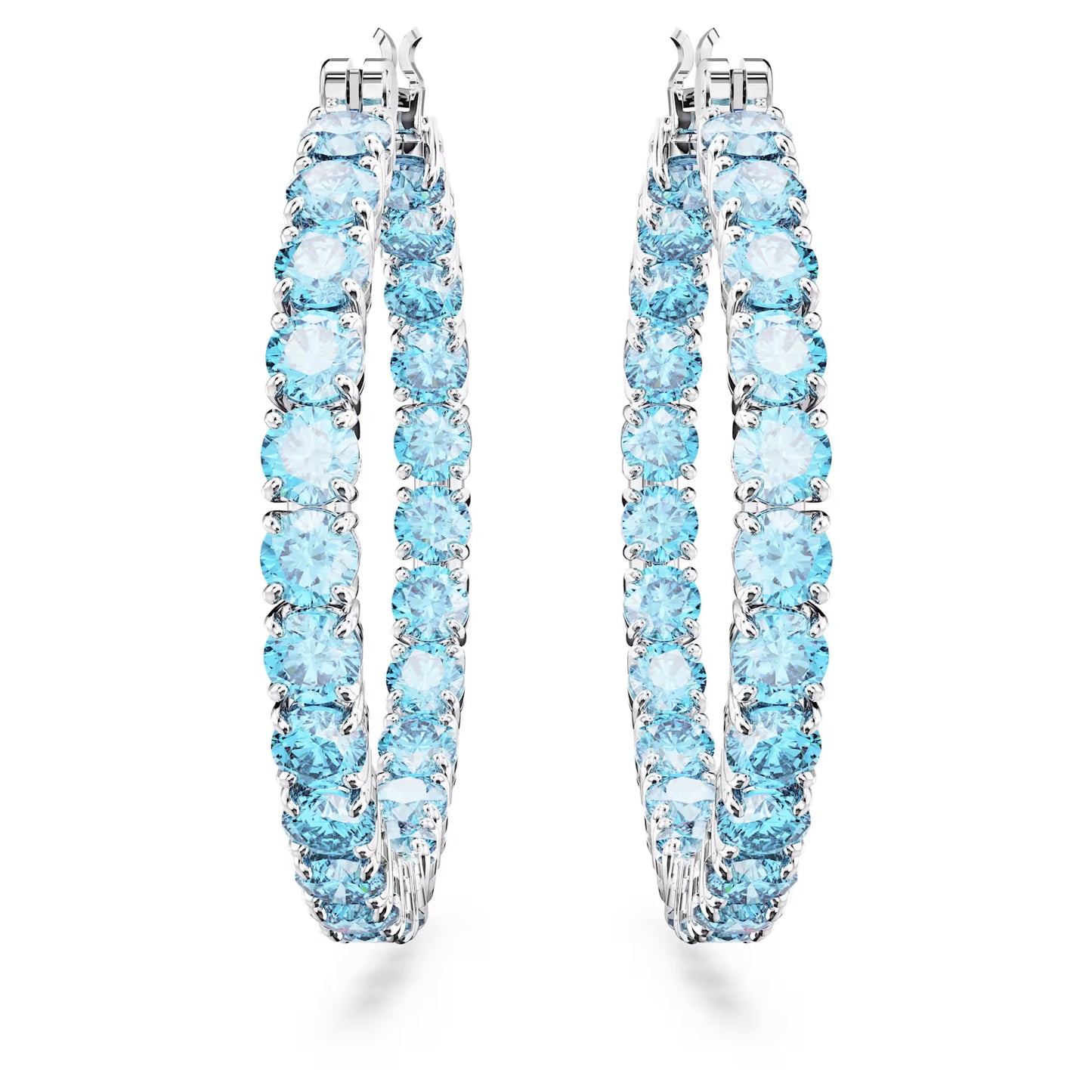 Matrix hoop earrings, Round cut, Blue, Rhodium pla