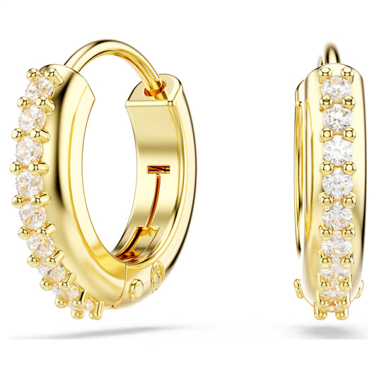 Matrix hoop earrings, Round cut, White, Gold-tone