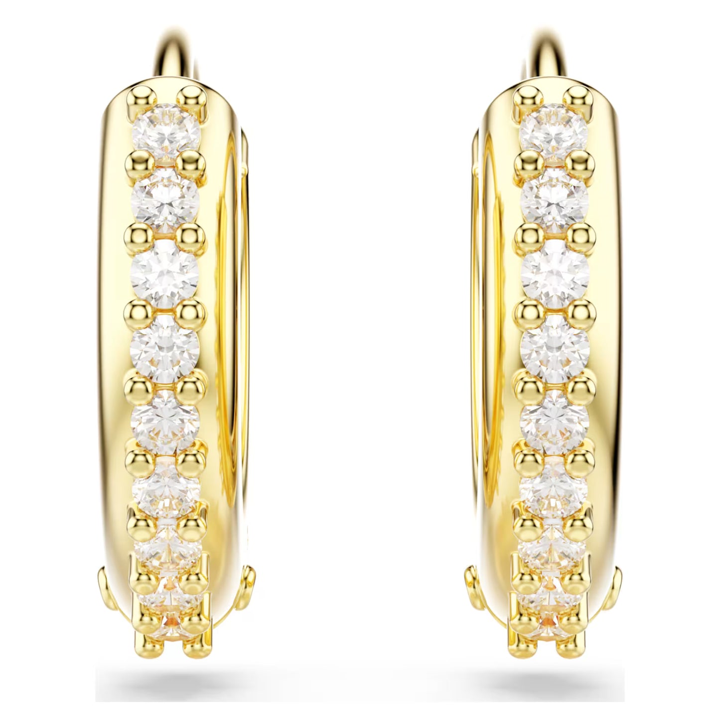 Matrix hoop earrings, Round cut, White, Gold-tone
