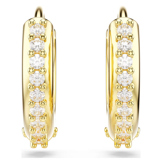 Matrix hoop earrings, Round cut, White, Gold-tone
