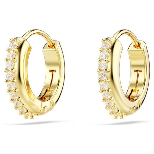 Matrix hoop earrings, Round cut, White, Gold-tone