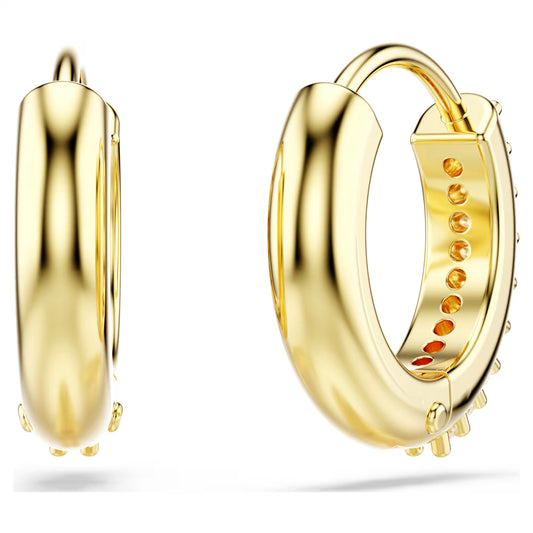 Matrix hoop earrings, Round cut, White, Gold-tone