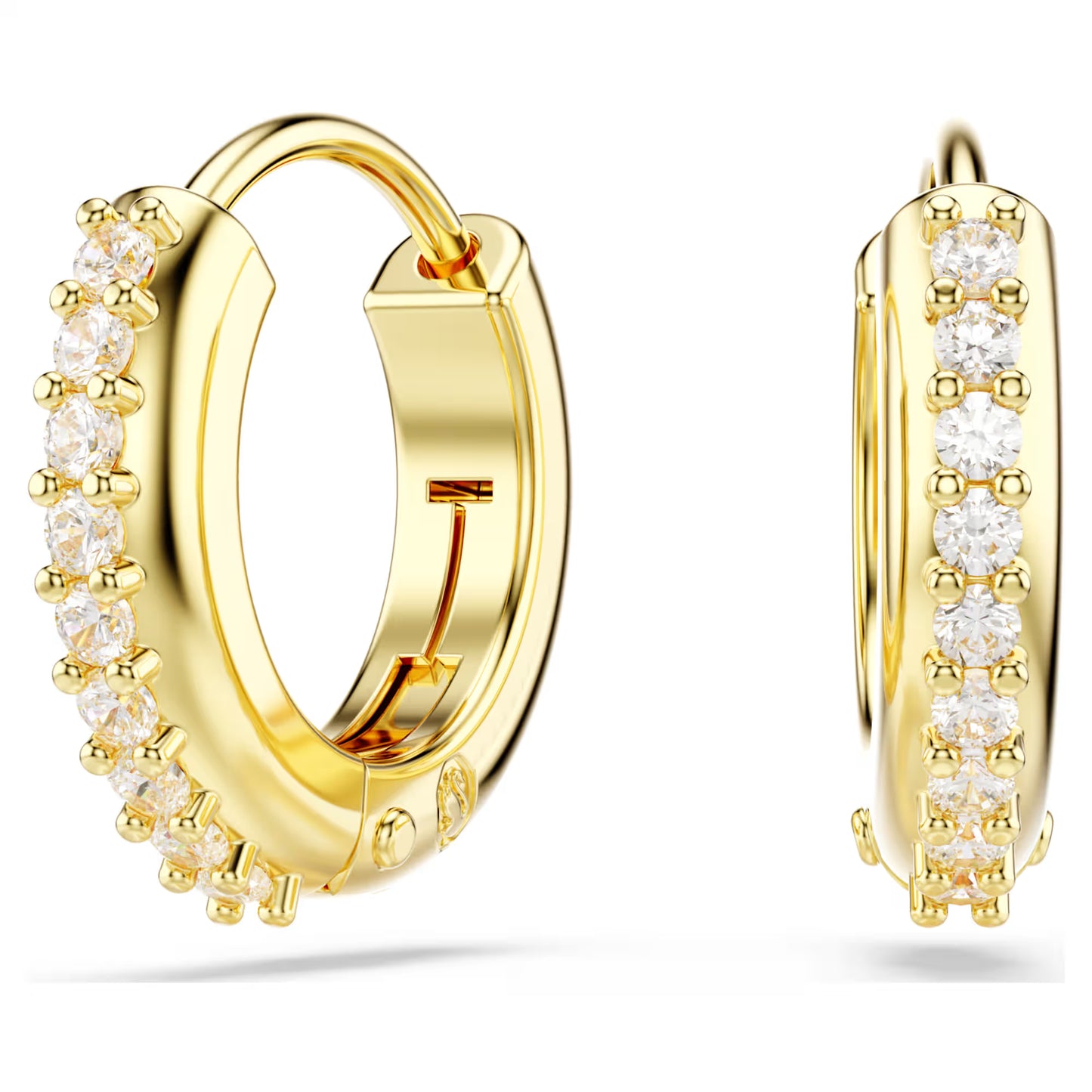 Matrix hoop earrings, Round cut, White, Gold-tone