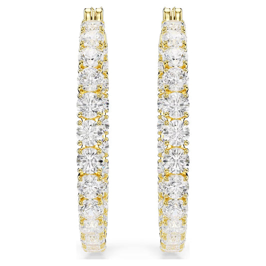 Matrix hoop earrings, Round cut, White, Gold-tone plated