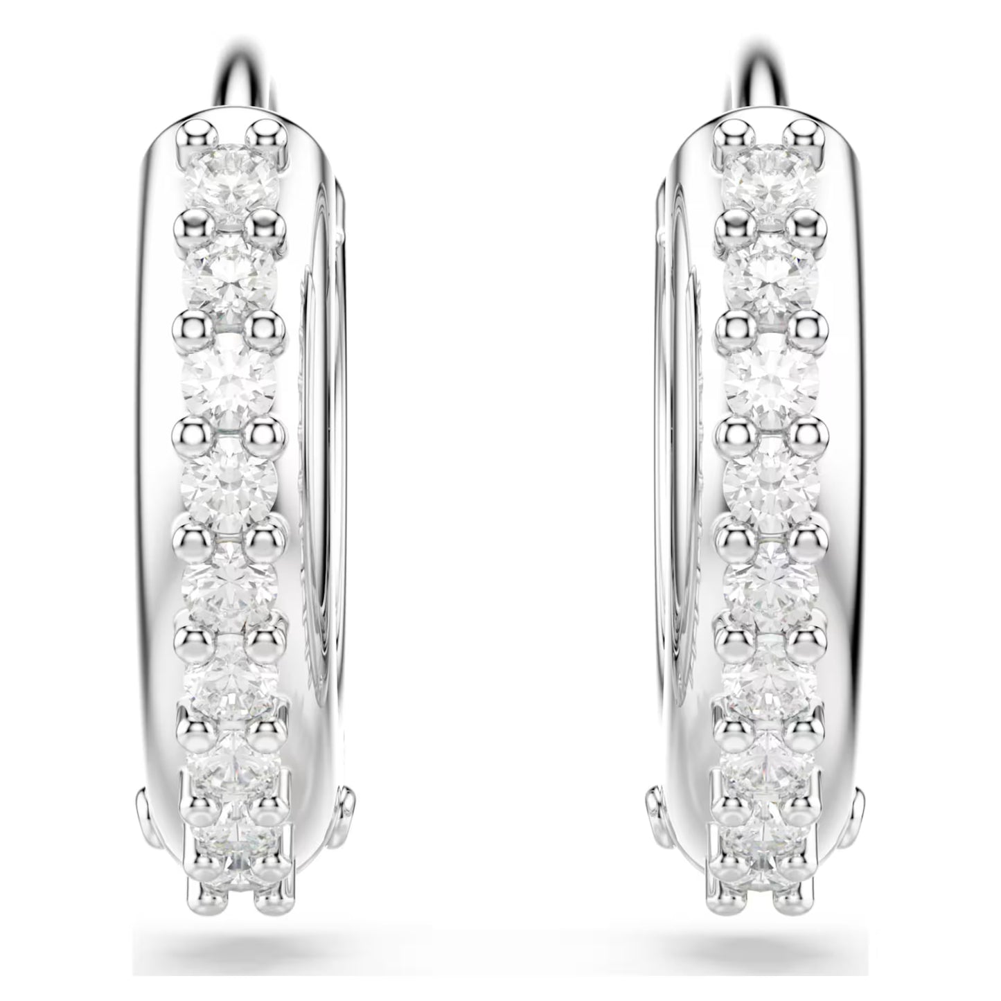 Matrix hoop earrings, Round cut, White, Rhodium plated