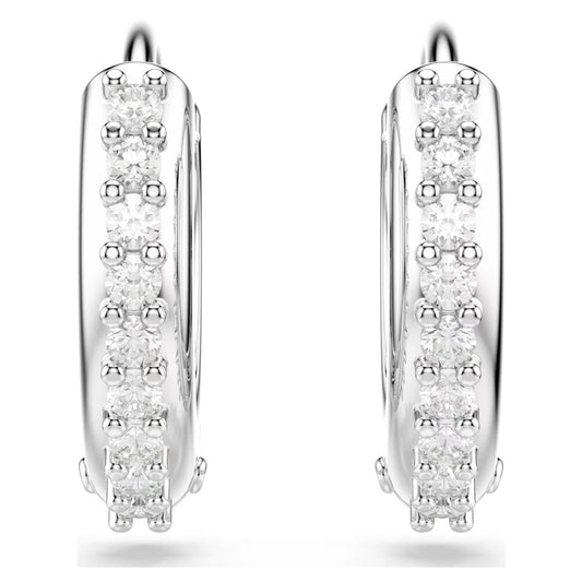Matrix hoop earrings, Round cut, White, Rhodium plated