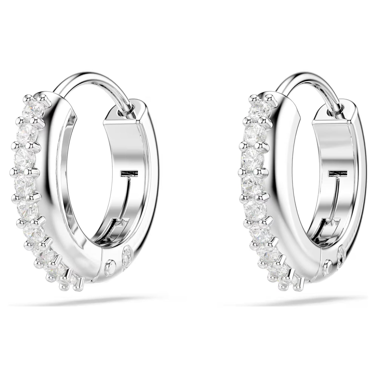 Matrix hoop earrings, Round cut, White, Rhodium plated