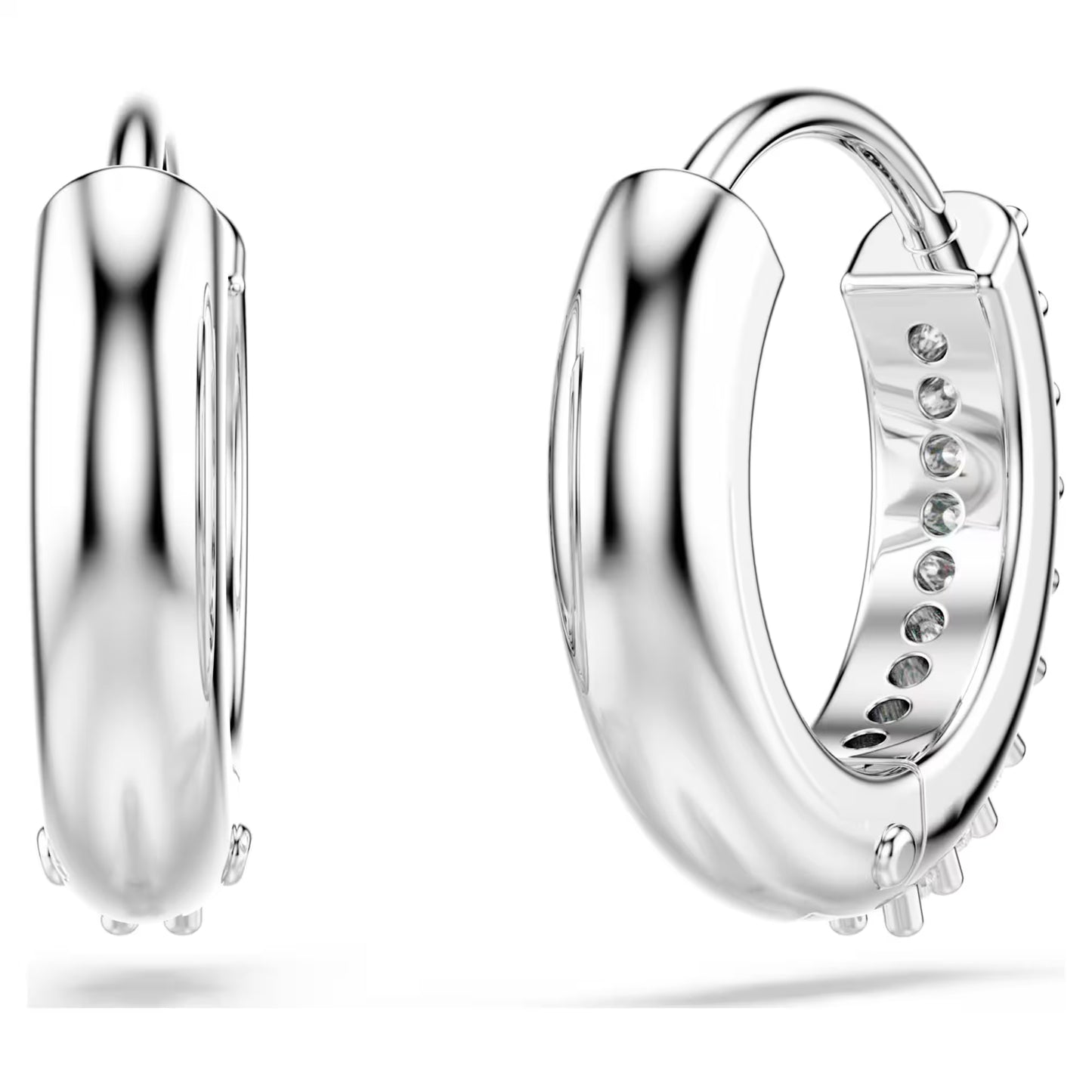 Matrix hoop earrings, Round cut, White, Rhodium plated
