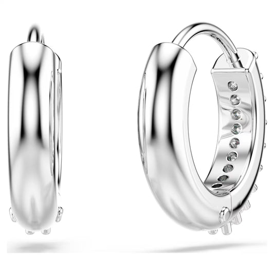 Matrix hoop earrings, Round cut, White, Rhodium plated