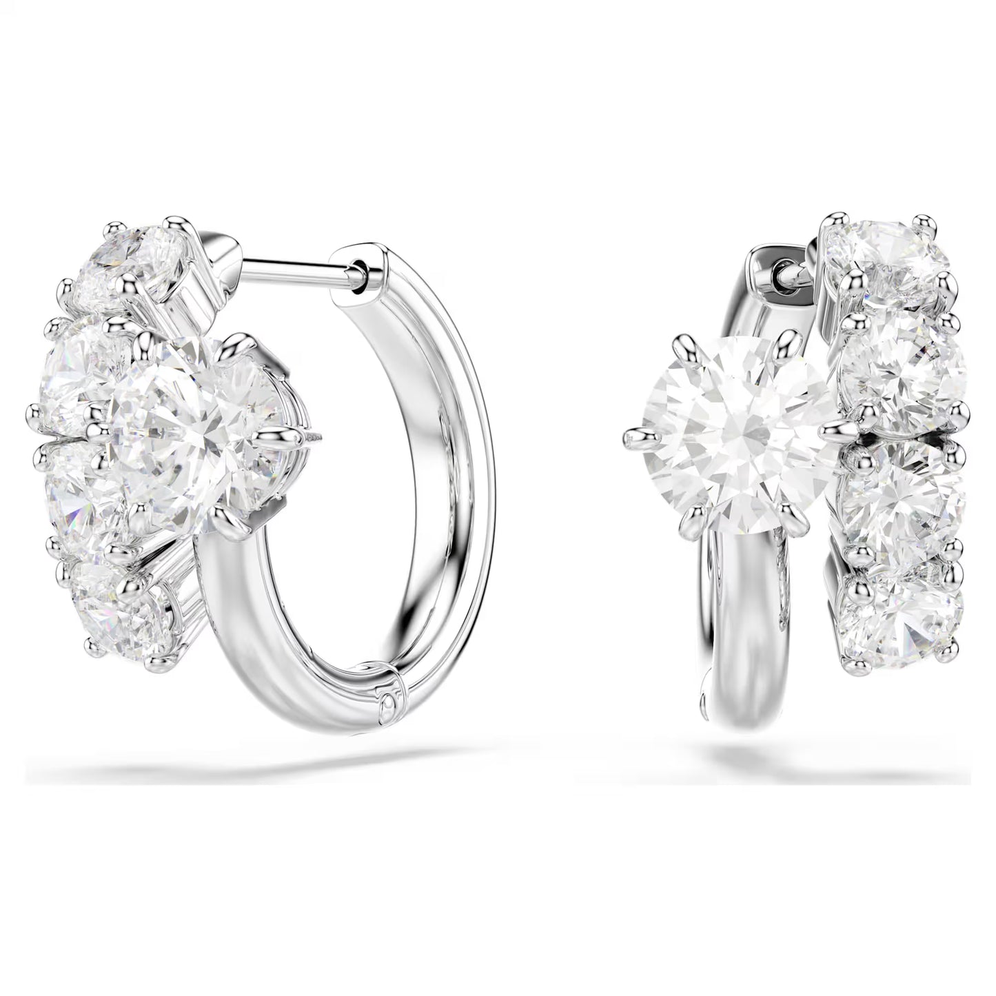 Matrix hoop earrings Round cut, White, Rhodium plated
