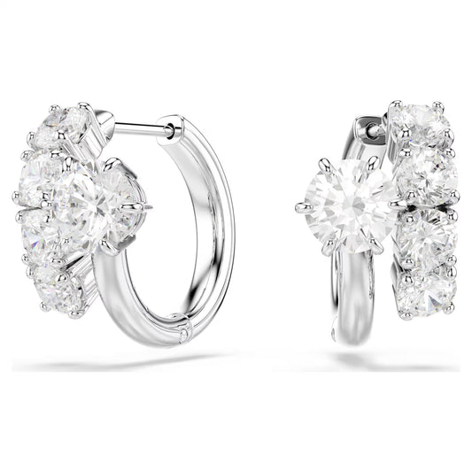 Matrix hoop earrings Round cut, White, Rhodium plated