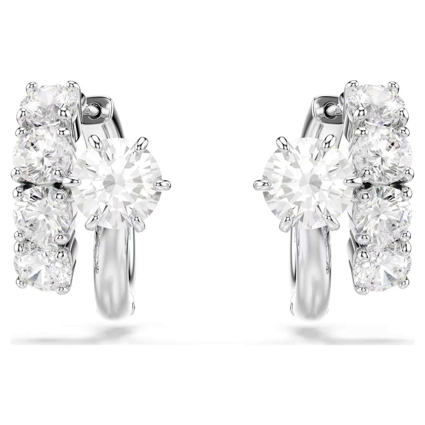 Matrix hoop earrings Round cut, White, Rhodium plated