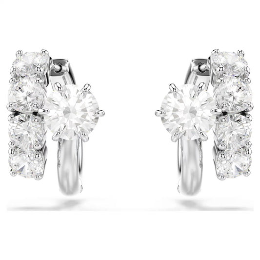 Matrix hoop earrings Round cut, White, Rhodium plated
