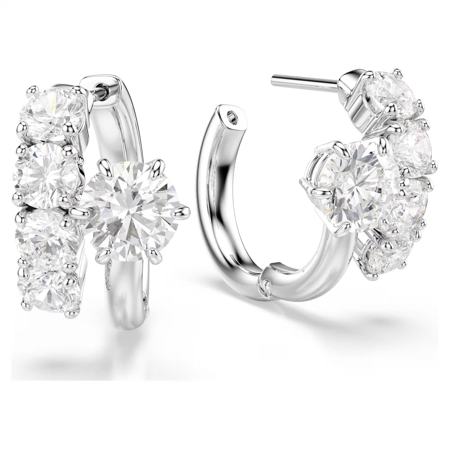 Matrix hoop earrings Round cut, White, Rhodium plated