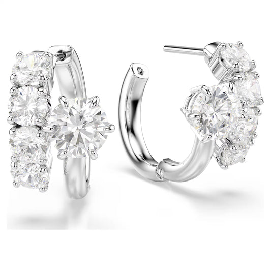 Matrix hoop earrings Round cut, White, Rhodium plated